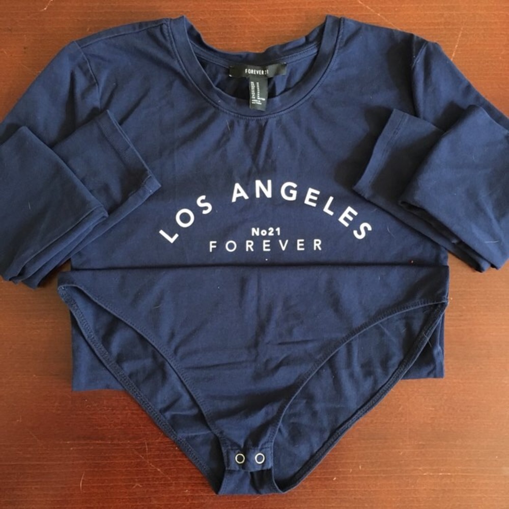 F21 Los Angeles Navy Bodysuit Top